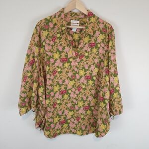 Cynthia Rowley Women's Colorful Floral Print 100% Linen Tunic Top